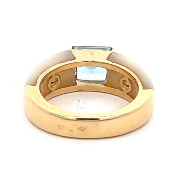Front view of VCA 1.54ct Square Cut Aquamarine Engagement Ring, 18k Yellow Gold