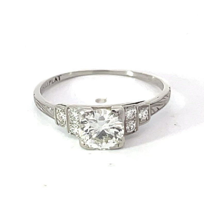 Front view of Antique 0.85ct Old Mine Cut Diamond Engagement Ring, Platinum