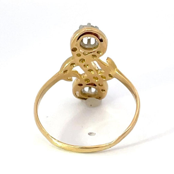 Front view of Antique 0.50ct Old European Cut Diamond Engagement Ring, Platinum & 18k Yellow Gold