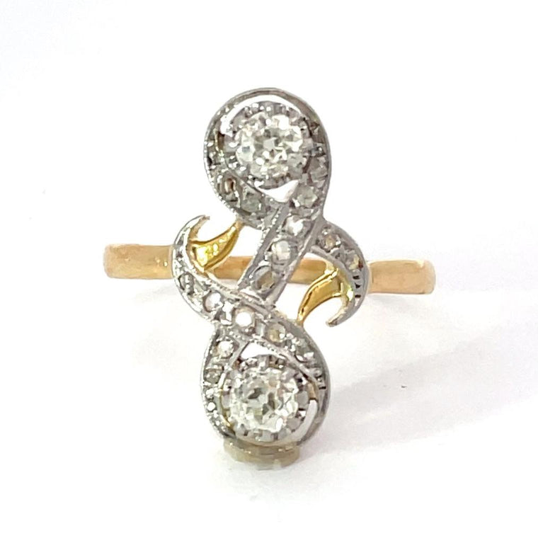 Front view of Antique 0.50ct Old European Cut Diamond Engagement Ring, Platinum & 18k Yellow Gold