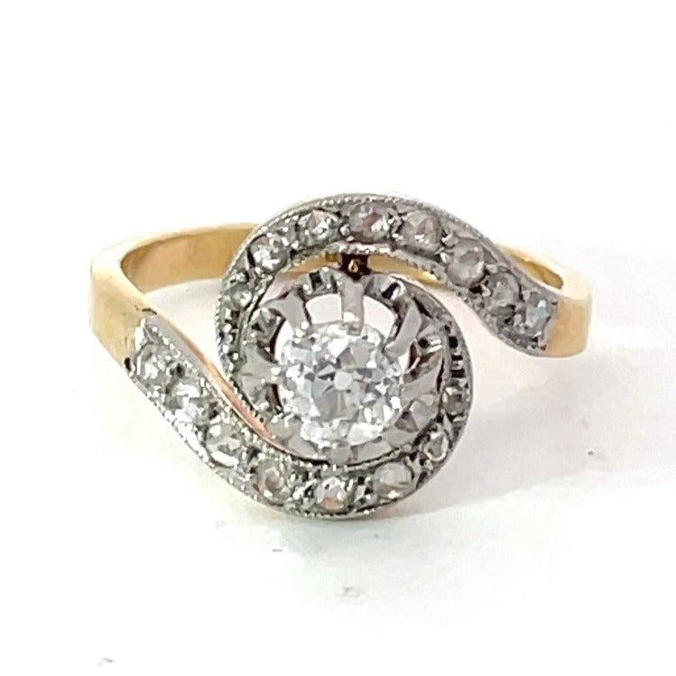 Front view of Antique 0.45ct Old European Cut Diamond Engagement Ring, H Color