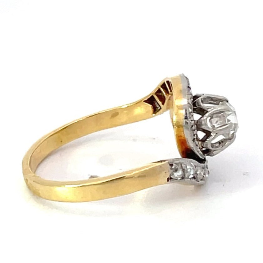 Side view of Antique 0.45ct Old European Cut Diamond Engagement Ring, H Color