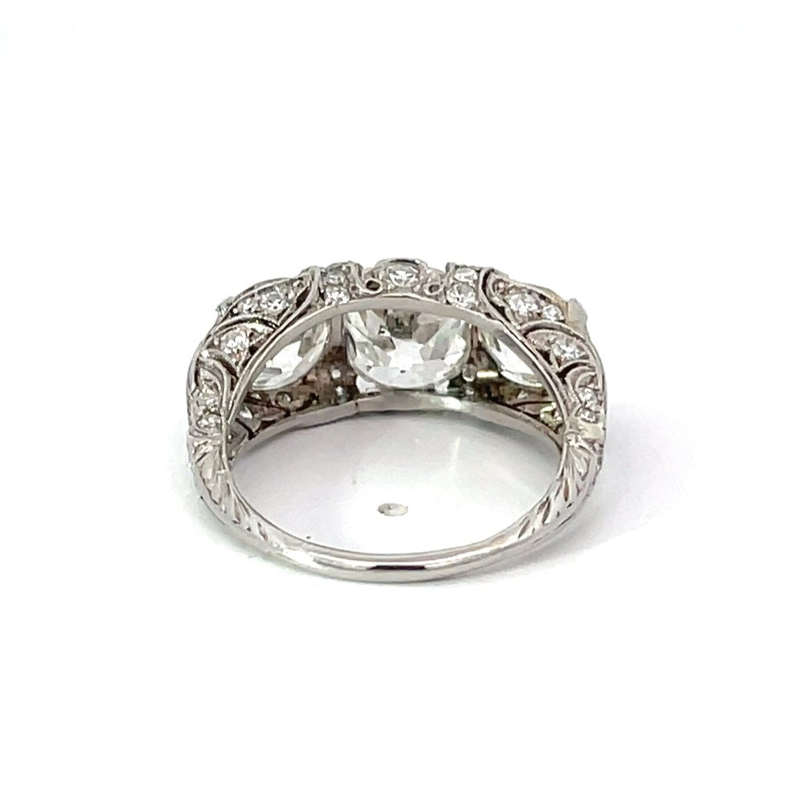 Back view of Antique 2.22ct Antique Cushion Cut Diamond Engagement Ring, Platinum
