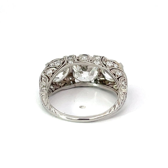 Front view of Antique 2.22ct Antique Cushion Cut Diamond Engagement Ring, Platinum