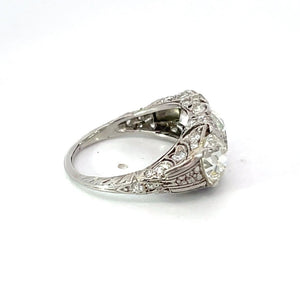 Side view of Antique 2.22ct Antique Cushion Cut Diamond Engagement Ring, Platinum