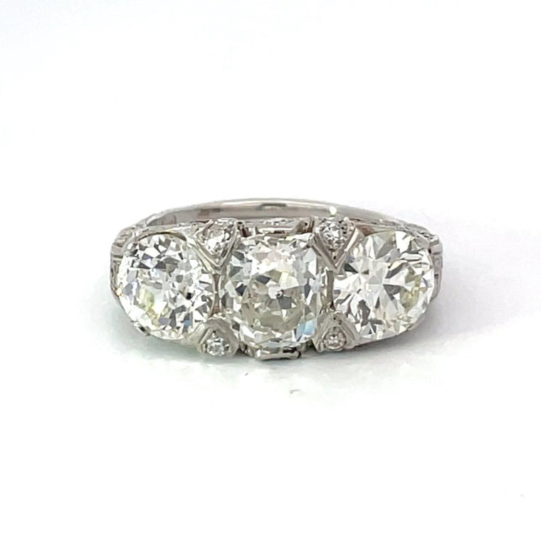 Front view of Antique 2.22ct Antique Cushion Cut Diamond Engagement Ring, Platinum