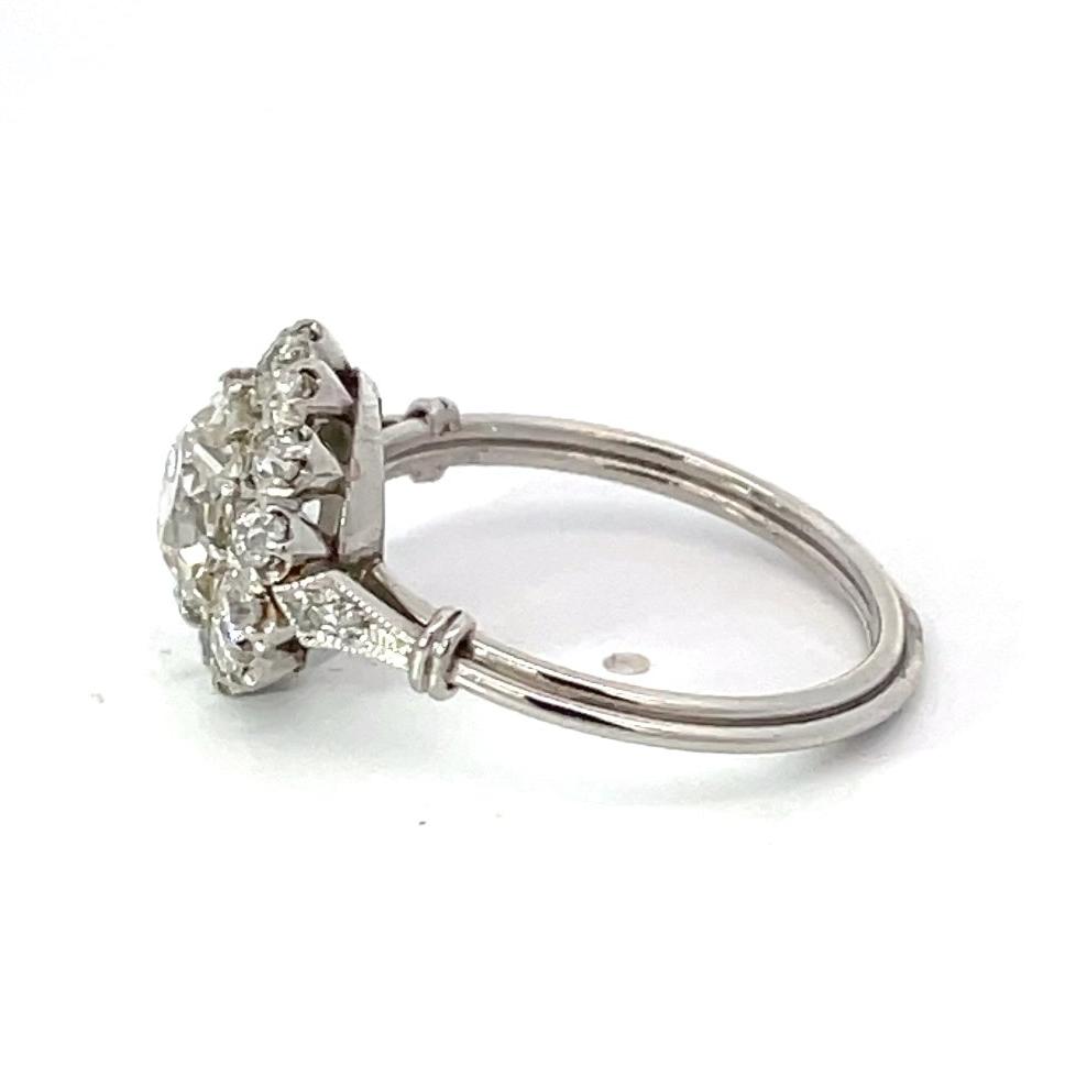 Side view of GIA 1.50ct Old European Cut Diamond Cluster Ring, Platinum