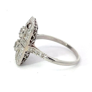 Side view of 0.40ct Old European Cut Diamond Engagement Ring, I Color, Diamond Halo, Platinum