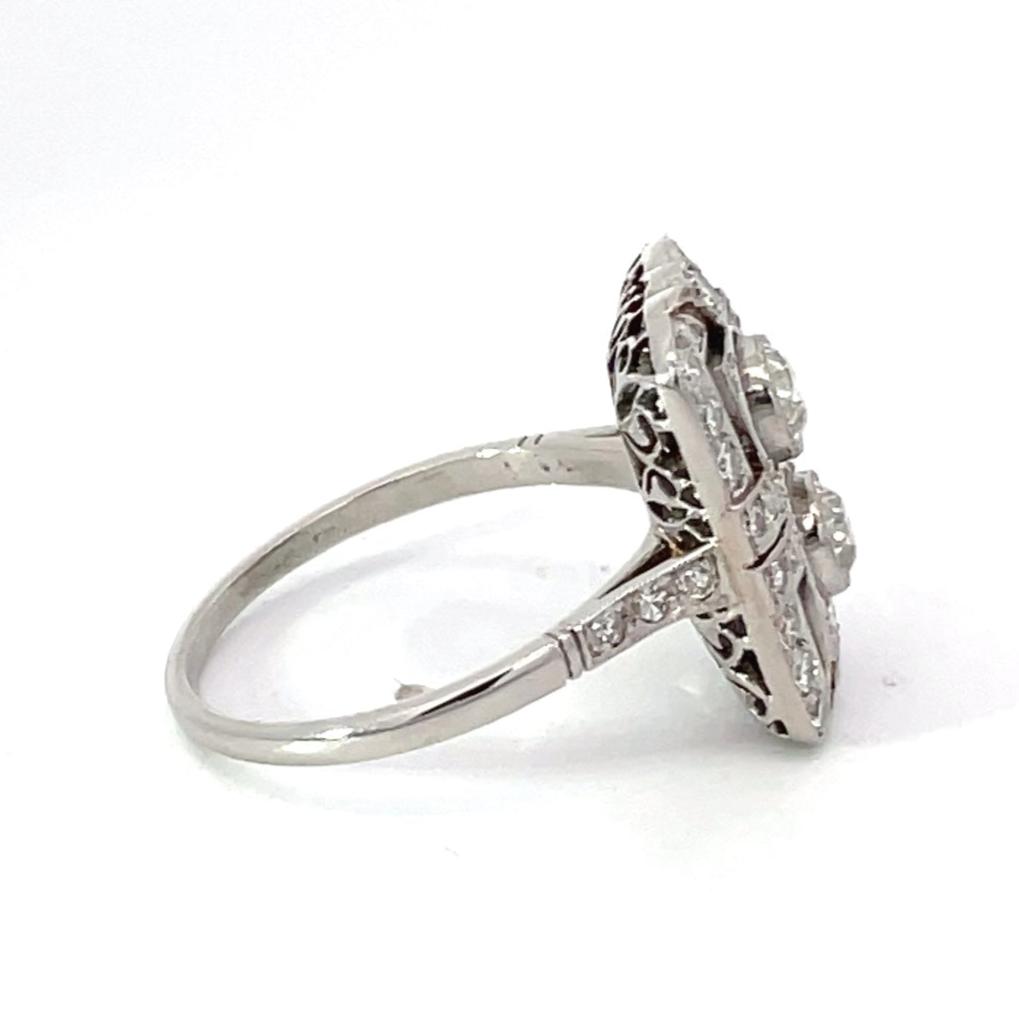 Side view of 0.40ct Old European Cut Diamond Engagement Ring, I Color, Diamond Halo, Platinum