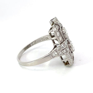 Side view of 0.40ct Round Brilliant Cut Diamond Engagement Ring, I Color, Diamond Halo, Platinum