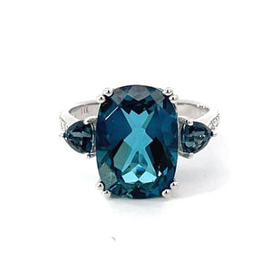 Front view of 9.03ct Cushion Cut Natural Topaz Cocktail Ring, 14k White Gold