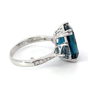 Side view of 9.03ct Cushion Cut Natural Topaz Cocktail Ring, 14k White Gold