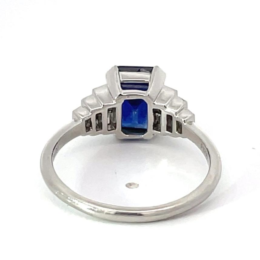 Back view of 2.50ct Emerald Cut Natural Sapphire Engagement Ring, Platinum