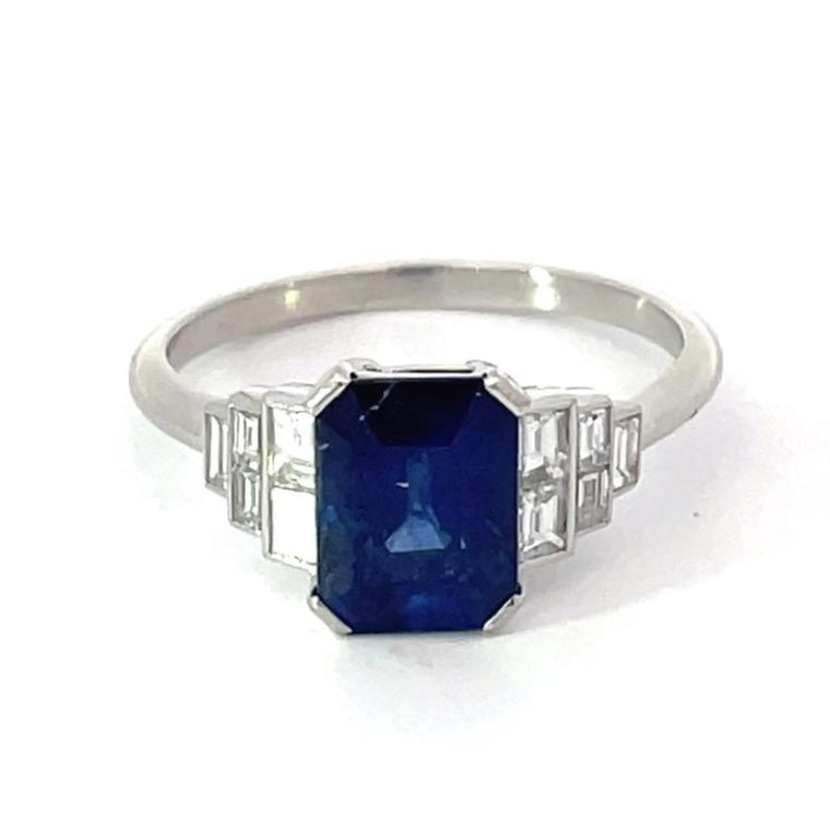 Front view of 2.50ct Emerald Cut Natural Sapphire Engagement Ring, Platinum