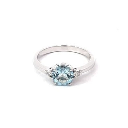 Front view of 1.10ct Round Cut Aquamarine Engagement Ring
