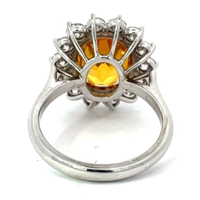 Back view of AGL 5.46ct Oval Cut Yellow Sapphire Cluster Ring, Diamond Halo, 18k White Gold