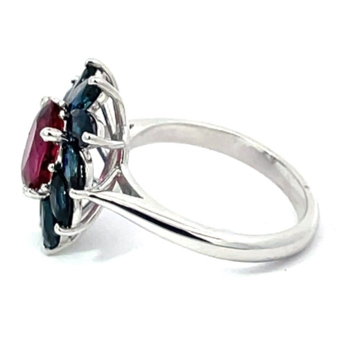 Side view of 1.51ct Oval Cut Rubellite Cocktail Ring, 18k White Gold