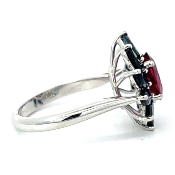 Side view of 1.51ct Oval Cut Rubellite Cocktail Ring, 18k White Gold