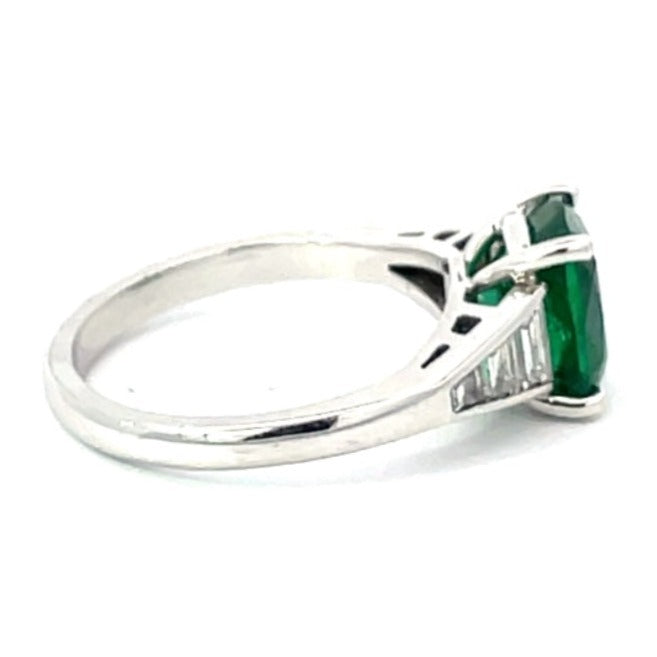 Side view of GIA 2.48ct Cushion Cut Natural Emerald Engagement Ring, 18k White Gold