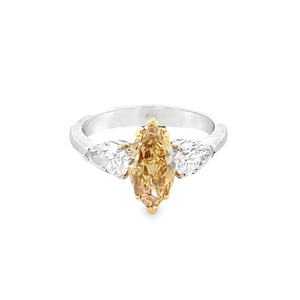 Front view of GIA 1.56ct Marquise Cut Fancy Diamond Engagement Ring