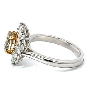 Side view of 1.39ct Oval Cut Fancy Diamond Cluster Ring, Diamond Halo, 18k White Gold