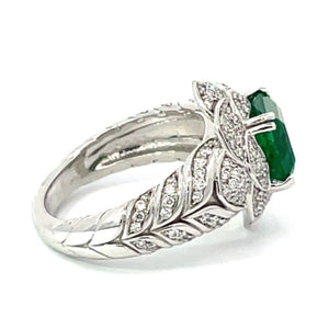 Side view of 2.51ct Emerald Cut Natural Zambian Emerald Engagement Ring, 18k White Gold