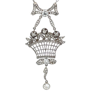 Front view of Antique 1.33ct Old European Cut Diamond Pendant Necklace, Platinum