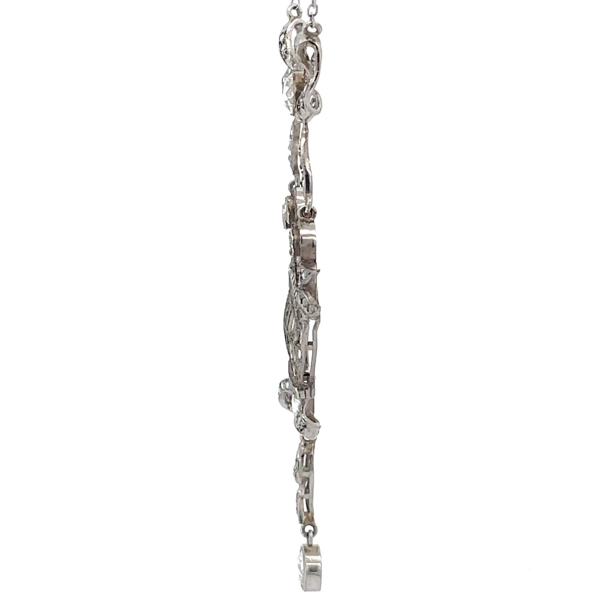 Side view of Antique 1.33ct Old European Cut Diamond Pendant Necklace, Platinum