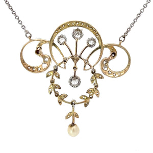 Back view of Antique Rose Cut & Old European Cut Diamond Pendant Necklace, Platinum & Gold