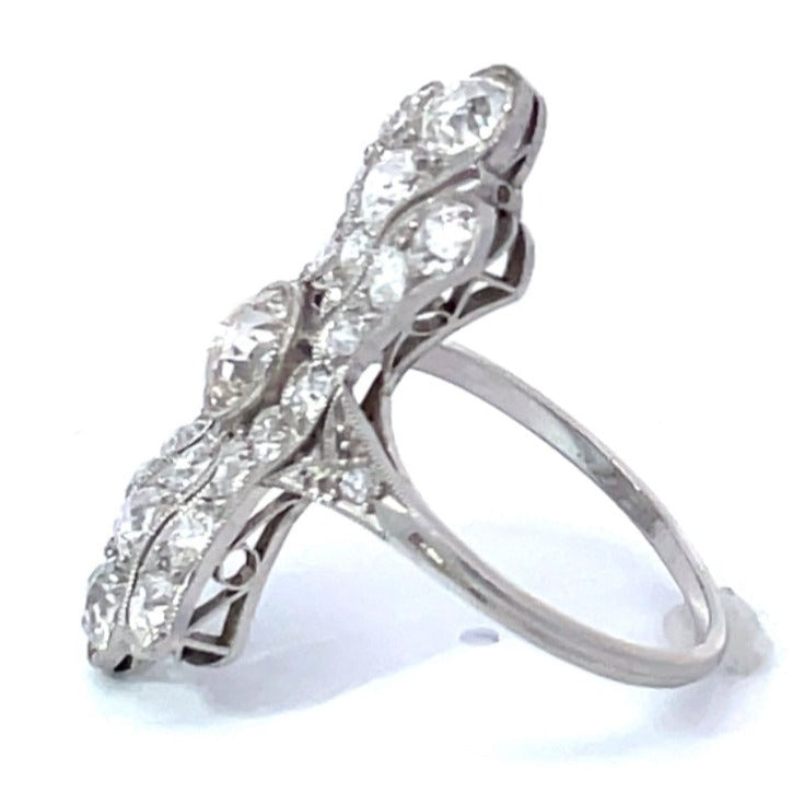 Side view of Antique 0.55ct Old European Cut Diamond Cocktail Ring, I Color, Platinum