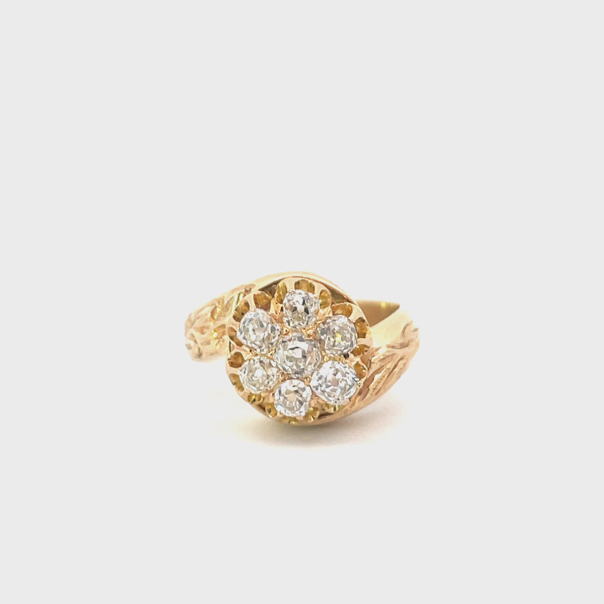 Antique 1.05ct Old Mine Cut Diamond Cluster Ring, 18k Yellow Gold