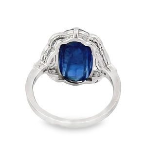 Back view of Antique 8.64ct Cabochon Cut Natural Burmese Sapphire Cocktail Ring, Platinum