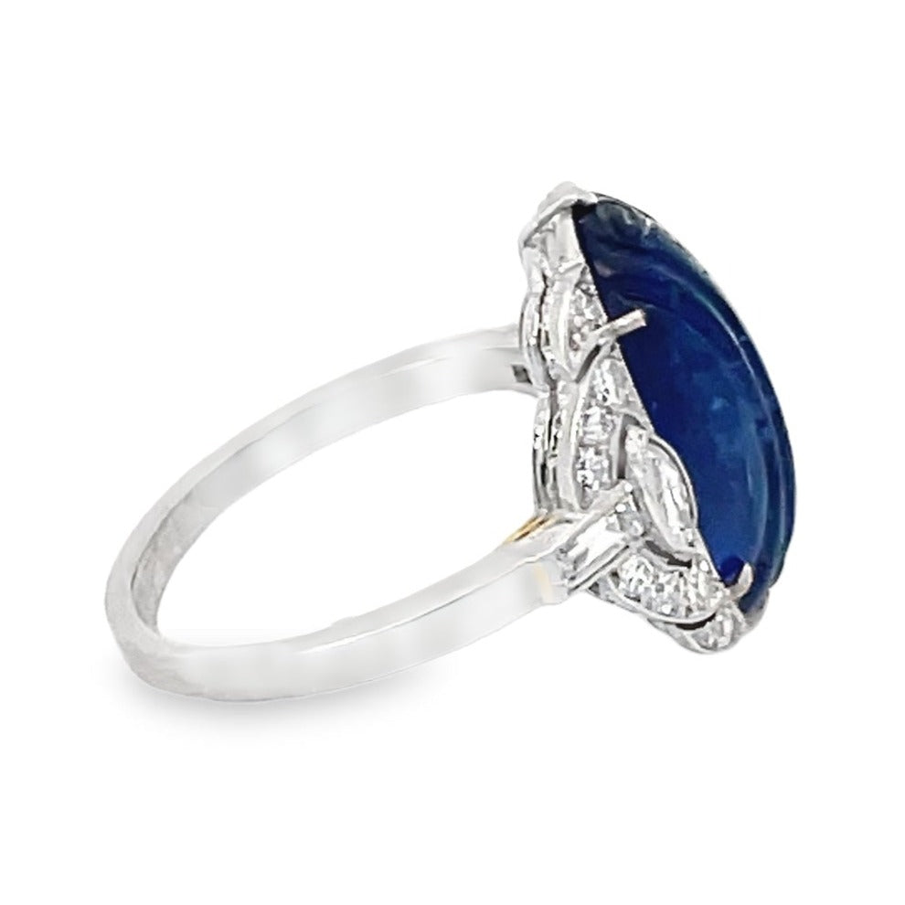 Side view of Antique 8.64ct Cabochon Cut Natural Burmese Sapphire Cocktail Ring, Platinum