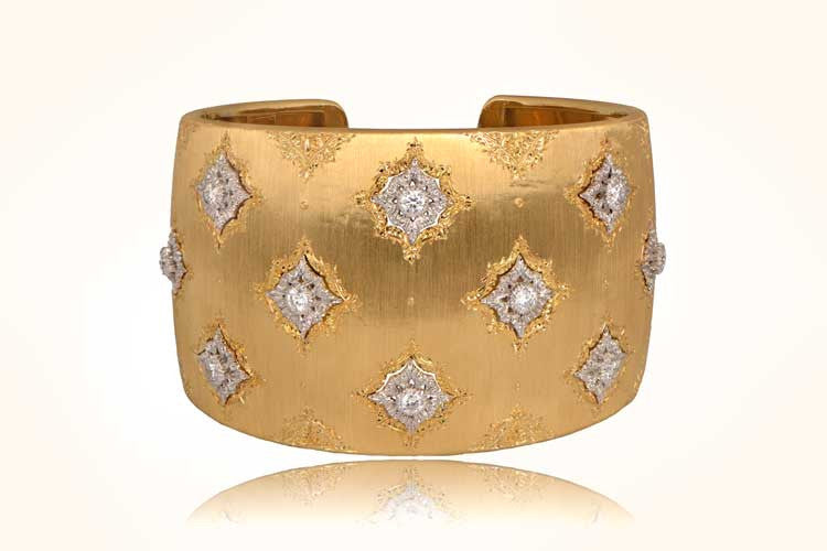 Vintage Wide Buccellati Gold and Diamond Bangle