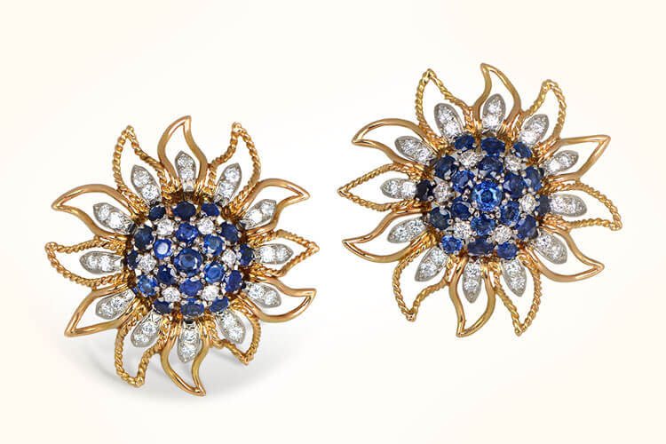 Sapphire and Diamond Earrings. Circa 1960