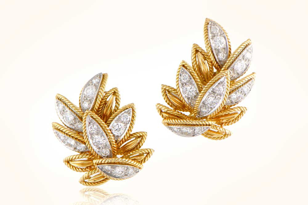 Diamond Leaf Earrings by Van Cleef & Arpels, Paris circa 1960