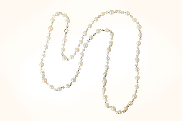 Natural Pearl and Diamond Necklace